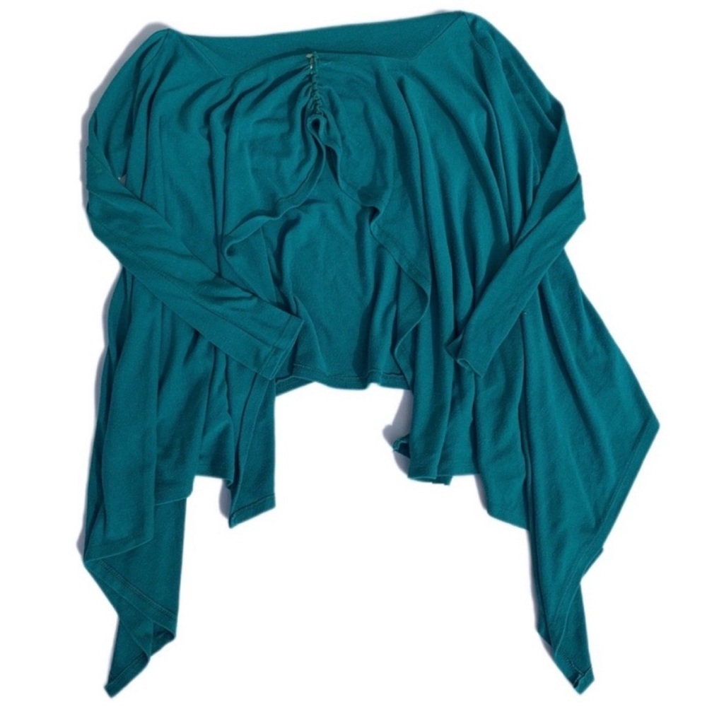 Napoli womens size small teal green lengthy layered stylish cardigan sweater